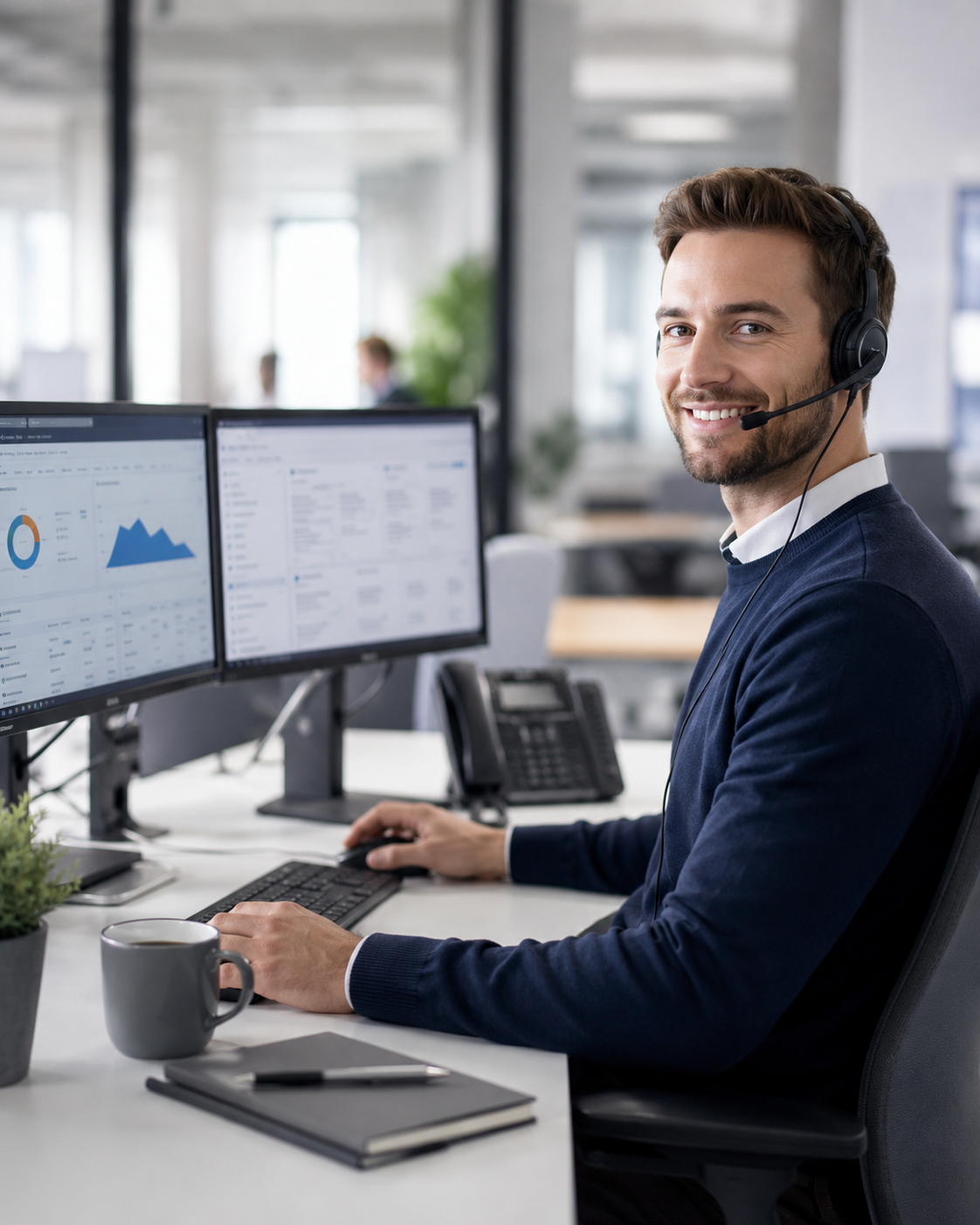 Call centre supervisor reviewing reporting and performance