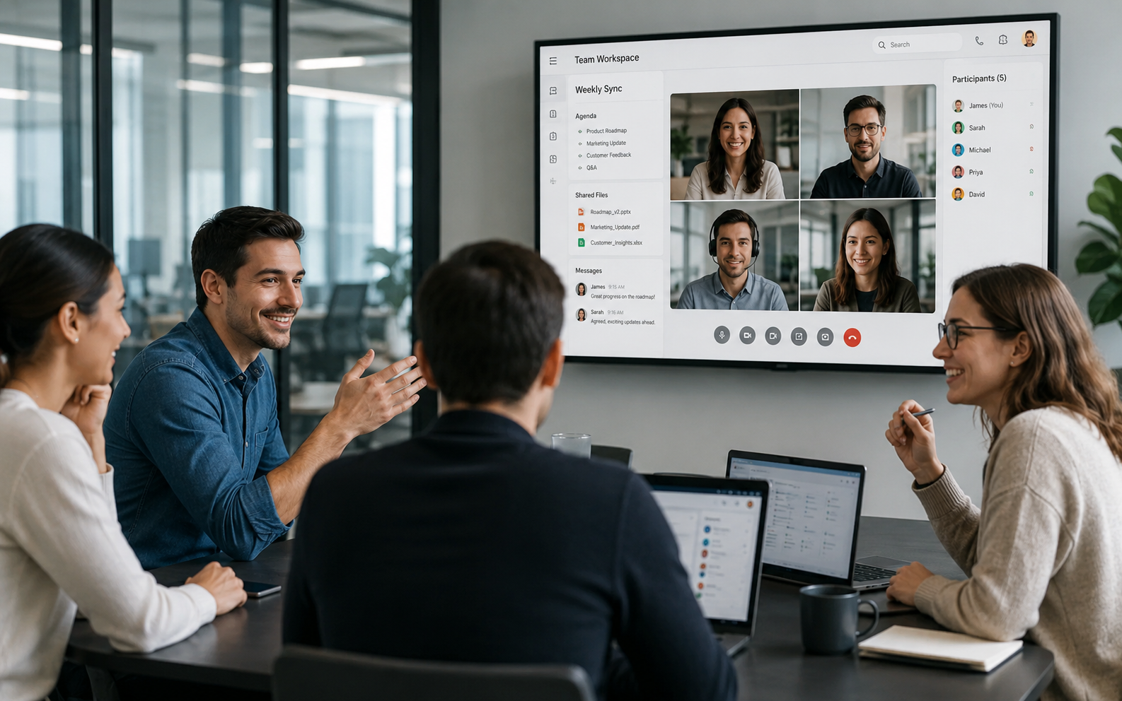 Professional on a business video call using unified communications